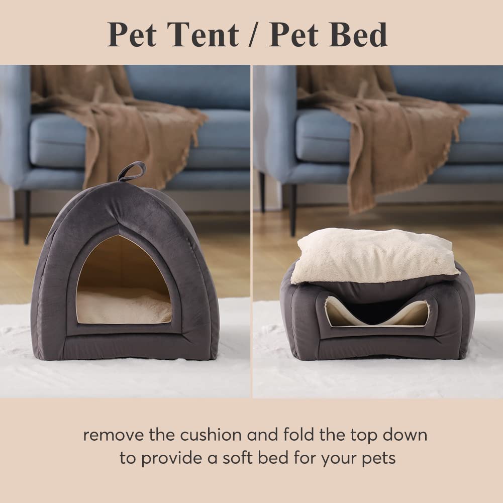 KASENTEX Cat Bed for Indoor Cats, 2-in-1 Cat House Pet Supplies for Large Cat or Small Dog - Animal Cave, Cat Tent with Removable Washable Pillow Cushion