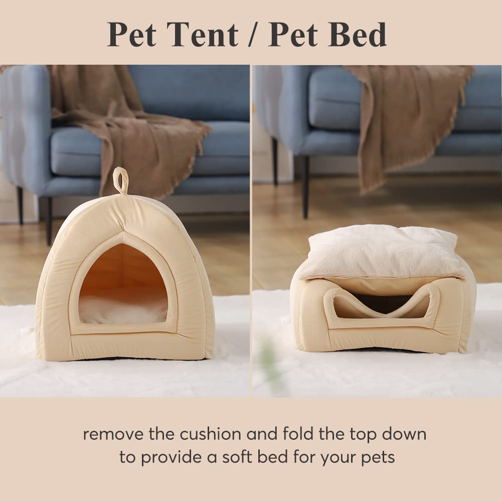 KASENTEX Cat Bed for Indoor Cats, 2-in-1 Cat House Pet Supplies for Large Cat or Small Dog - Animal Cave, Cat Tent with Removable Washable Pillow Cushion