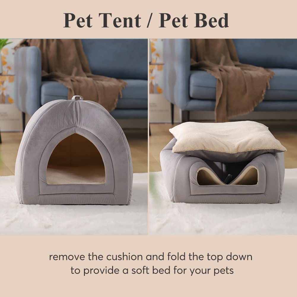 KASENTEX Cat Bed for Indoor Cats, 2-in-1 Cat House Pet Supplies for Large Cat or Small Dog - Animal Cave, Cat Tent with Removable Washable Pillow Cushion