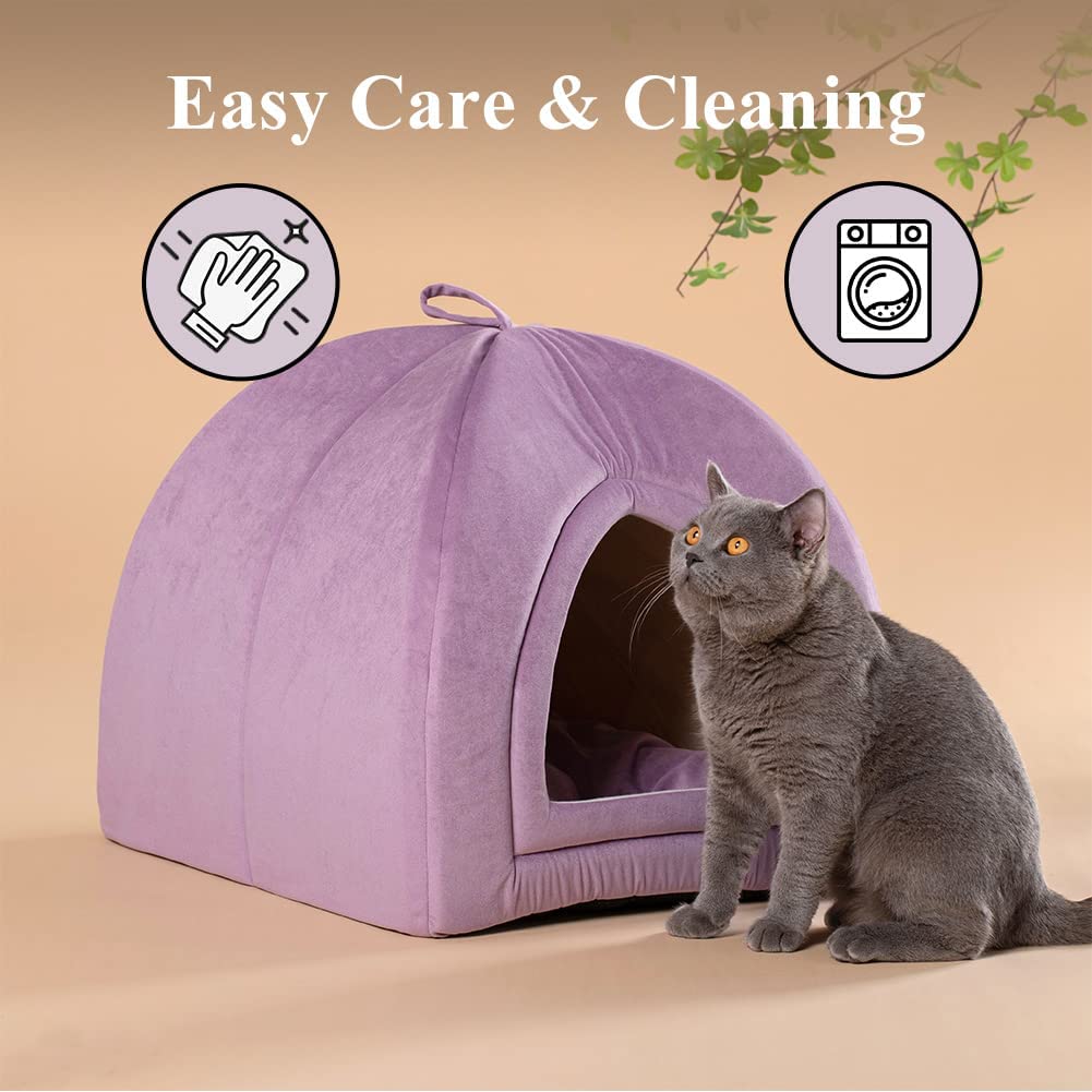 KASENTEX Cat Bed for Indoor Cats, 2-in-1 Cat House Pet Supplies for Large Cat or Small Dog - Animal Cave, Cat Tent with Removable Washable Pillow Cushion