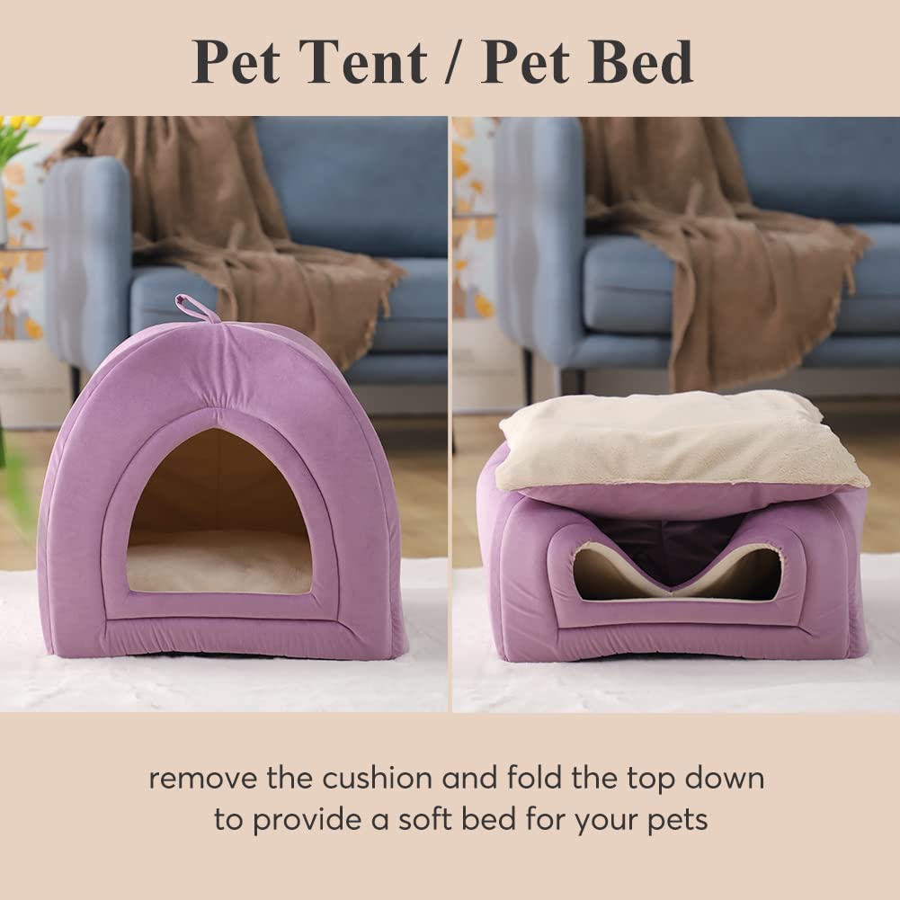 KASENTEX Cat Bed for Indoor Cats, 2-in-1 Cat House Pet Supplies for Large Cat or Small Dog - Animal Cave, Cat Tent with Removable Washable Pillow Cushion