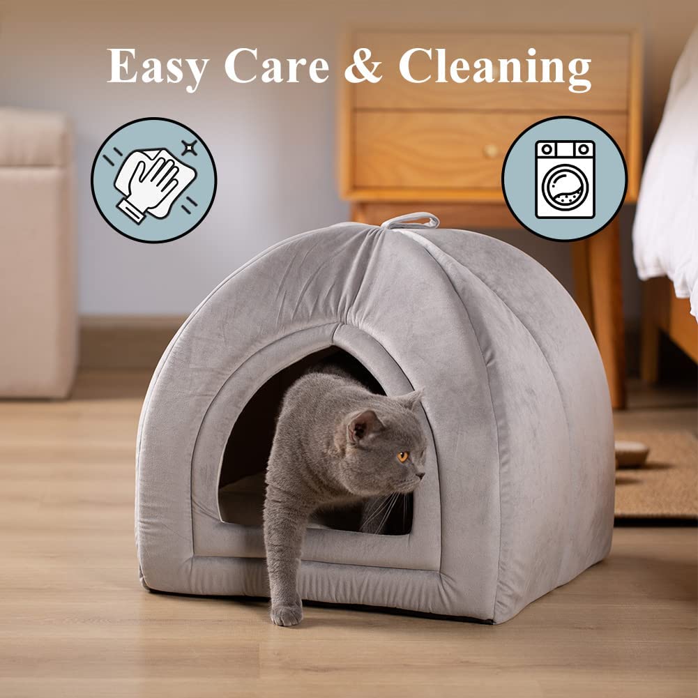 KASENTEX Cat Bed for Indoor Cats, 2-in-1 Cat House Pet Supplies for Large Cat or Small Dog - Animal Cave, Cat Tent with Removable Washable Pillow Cushion