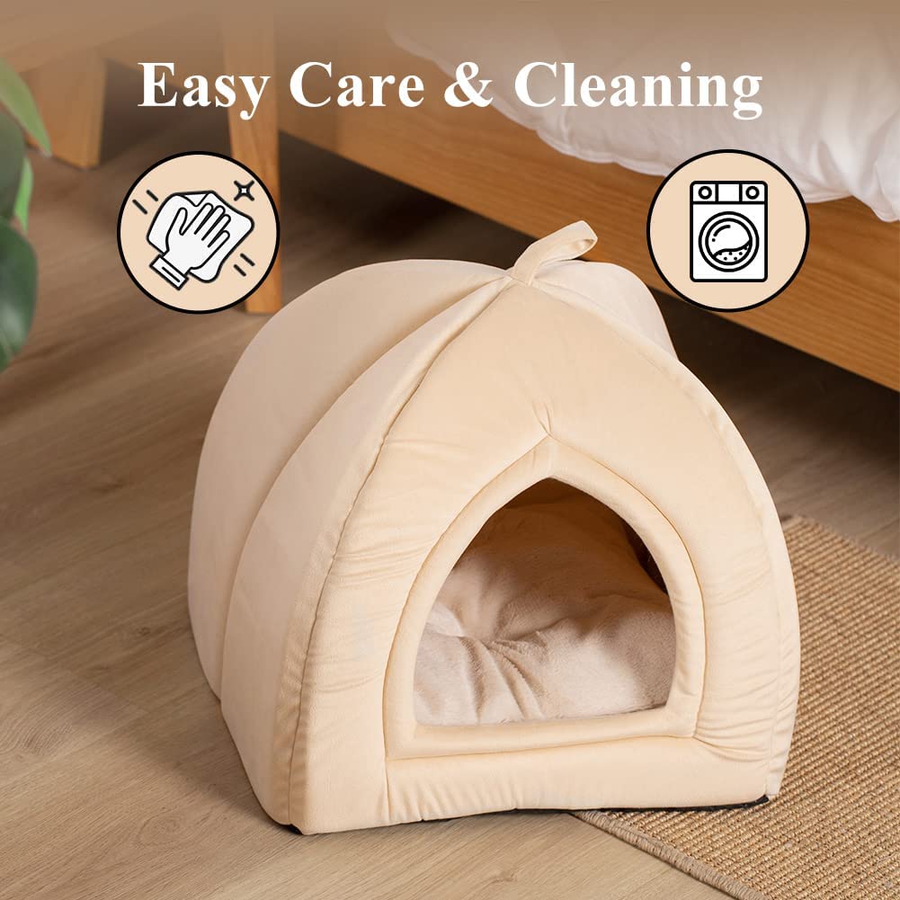 KASENTEX Cat Bed for Indoor Cats, 2-in-1 Cat House Pet Supplies for Large Cat or Small Dog - Animal Cave, Cat Tent with Removable Washable Pillow Cushion