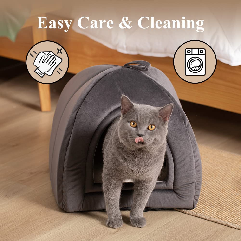 KASENTEX Cat Bed for Indoor Cats, 2-in-1 Cat House Pet Supplies for Large Cat or Small Dog - Animal Cave, Cat Tent with Removable Washable Pillow Cushion