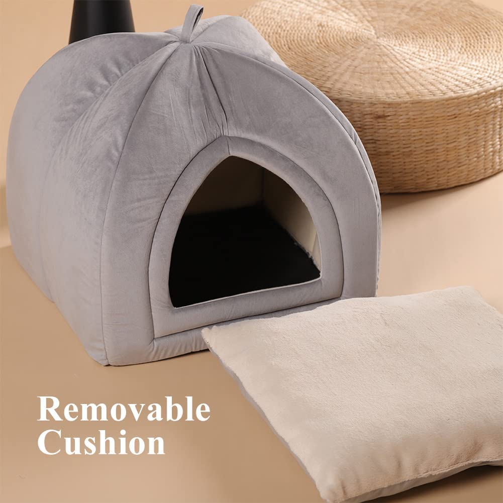 KASENTEX Cat Bed for Indoor Cats, 2-in-1 Cat House Pet Supplies for Large Cat or Small Dog - Animal Cave, Cat Tent with Removable Washable Pillow Cushion