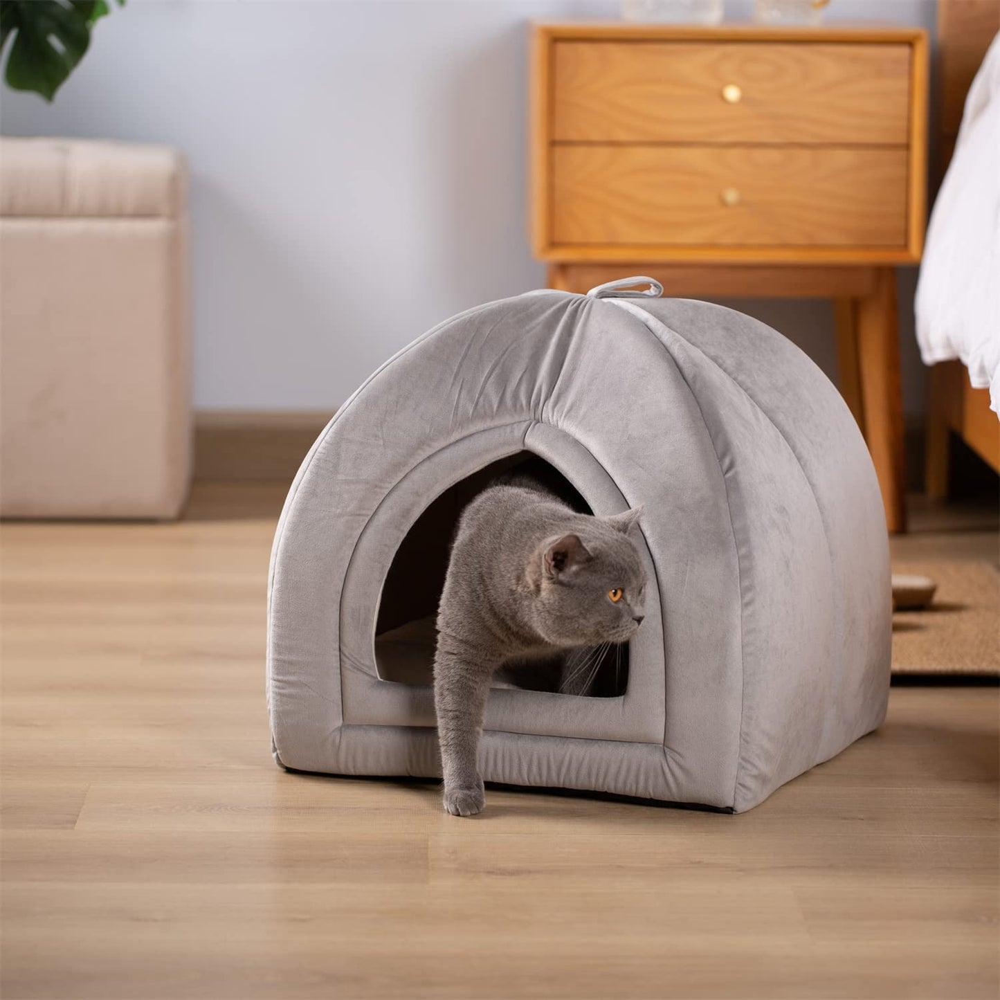 KASENTEX Cat Bed for Indoor Cats, 2-in-1 Cat House Pet Supplies for Large Cat or Small Dog - Animal Cave, Cat Tent with Removable Washable Pillow Cushion