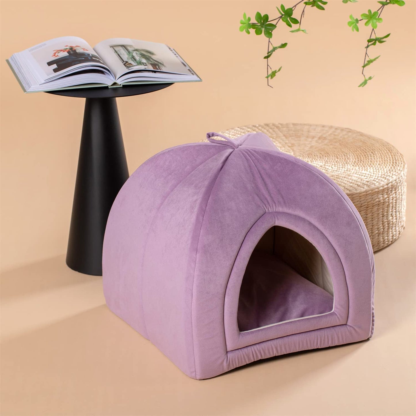 KASENTEX Cat Bed for Indoor Cats, 2-in-1 Cat House Pet Supplies for Large Cat or Small Dog - Animal Cave, Cat Tent with Removable Washable Pillow Cushion