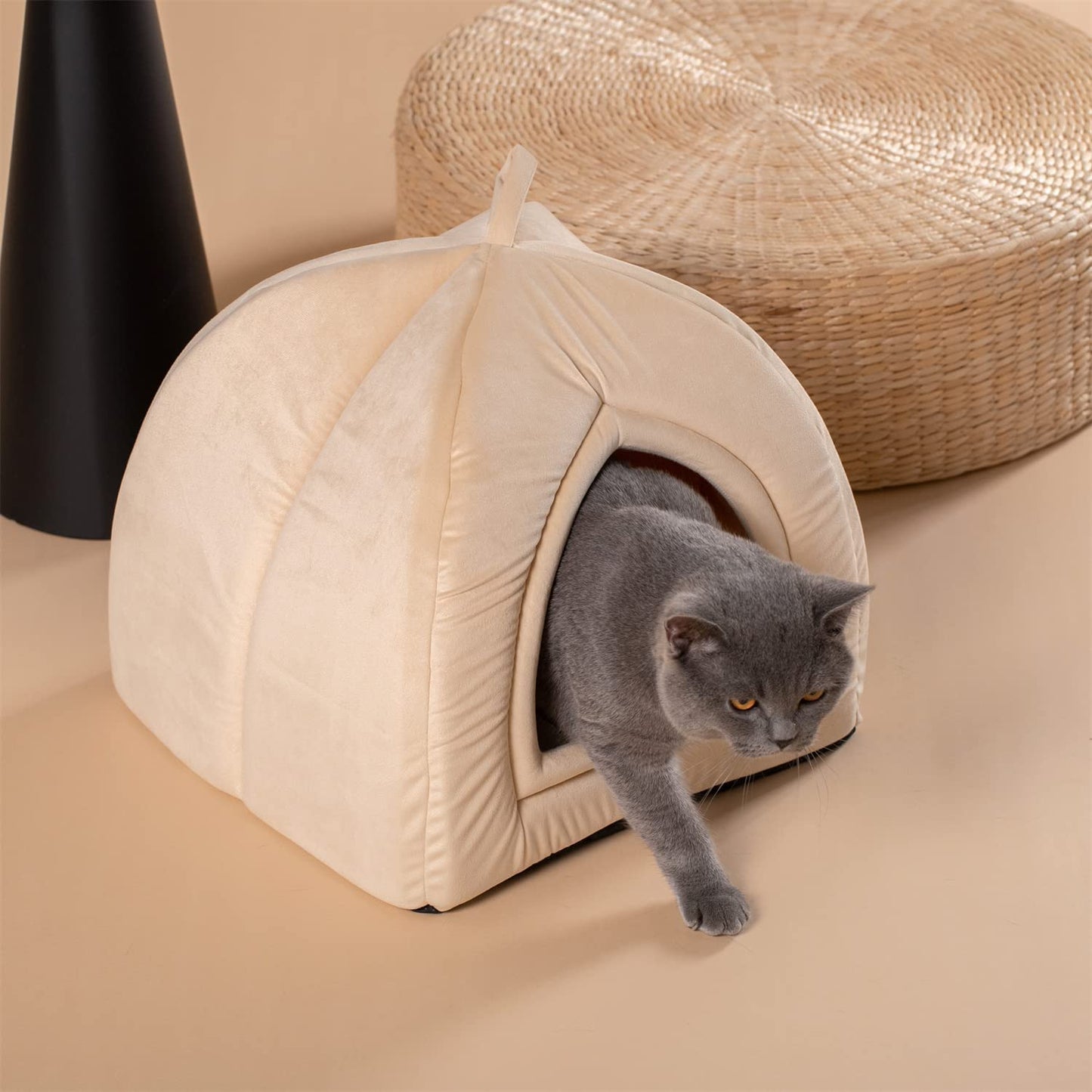 KASENTEX Cat Bed for Indoor Cats, 2-in-1 Cat House Pet Supplies for Large Cat or Small Dog - Animal Cave, Cat Tent with Removable Washable Pillow Cushion