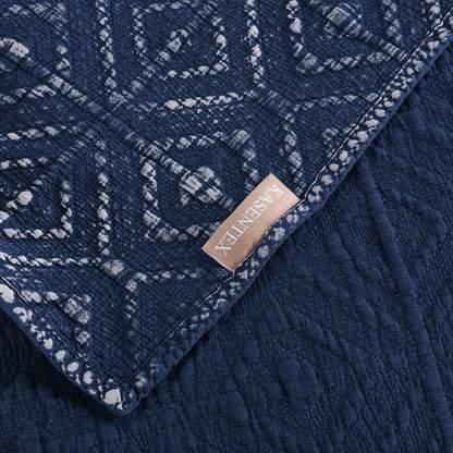 Kasentex Cozy Stonewashed Quilt Set, Navy Blue and White