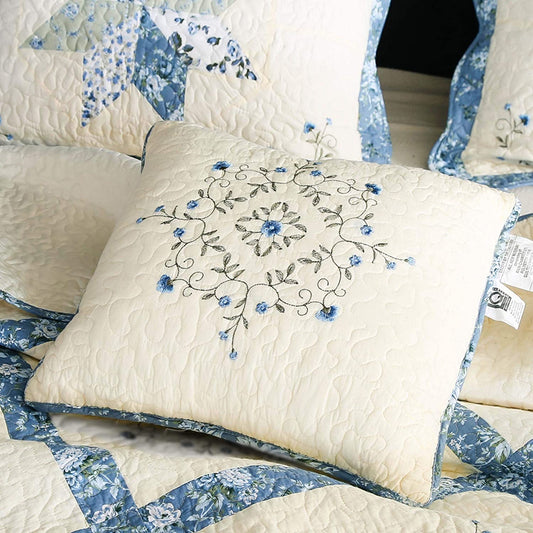 Blue Patchwork 100% Cotton Throw Pillow