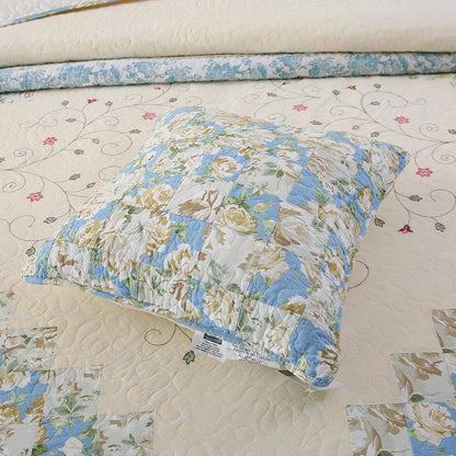 Kasentex 100% Cotton Floral Patchwork Throw Pillow, Blue and Beige