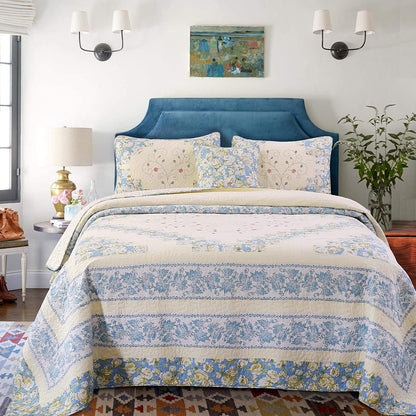 Kasentex 100% Cotton Floral Patchwork Throw Pillow, Blue and Beige