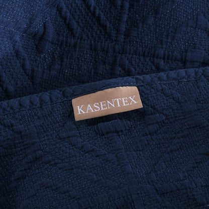 Kasentex Cozy Stonewashed Quilt Set, Navy Blue and White