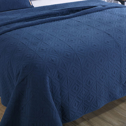 Kasentex Cozy Stonewashed Quilt Set, Navy Blue and White