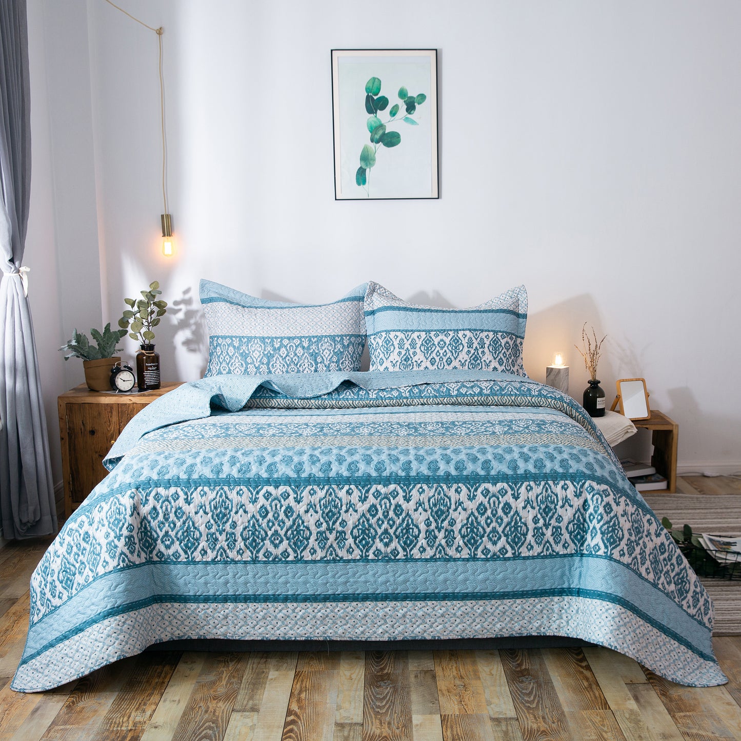 Kasentex Chic Printed Pre-Washed Quilt Set. Softest Microfiber Fabric Frost Blue - Kasentex