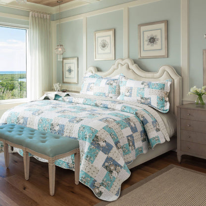 Kasentex Vintage Floral Country Chic Ultra Soft Quilt Set, Room Decor, Graduation Gifts