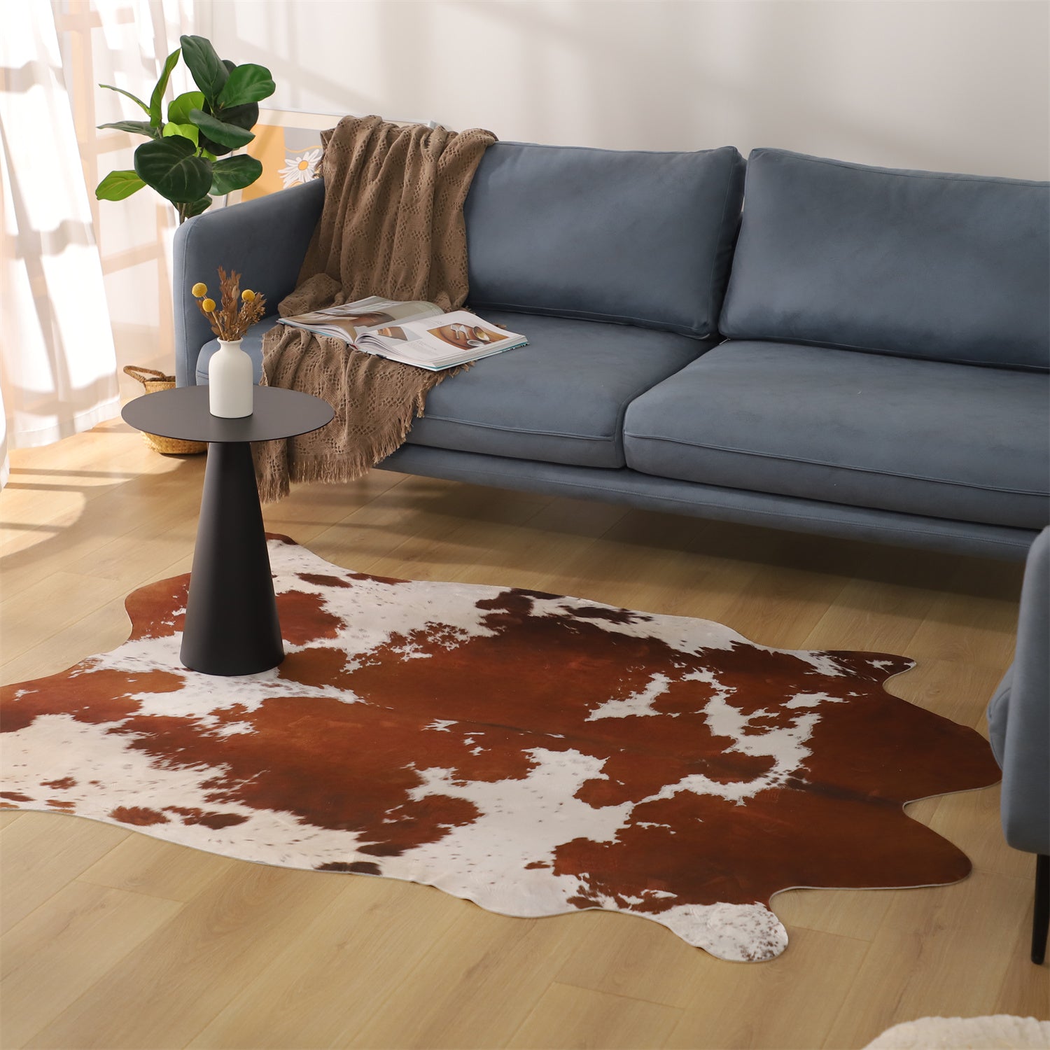 4.6Ft X 5.2Ft Cow Print Rug Faux Cowhide Printed Area Rug Carpet for Home  Decor