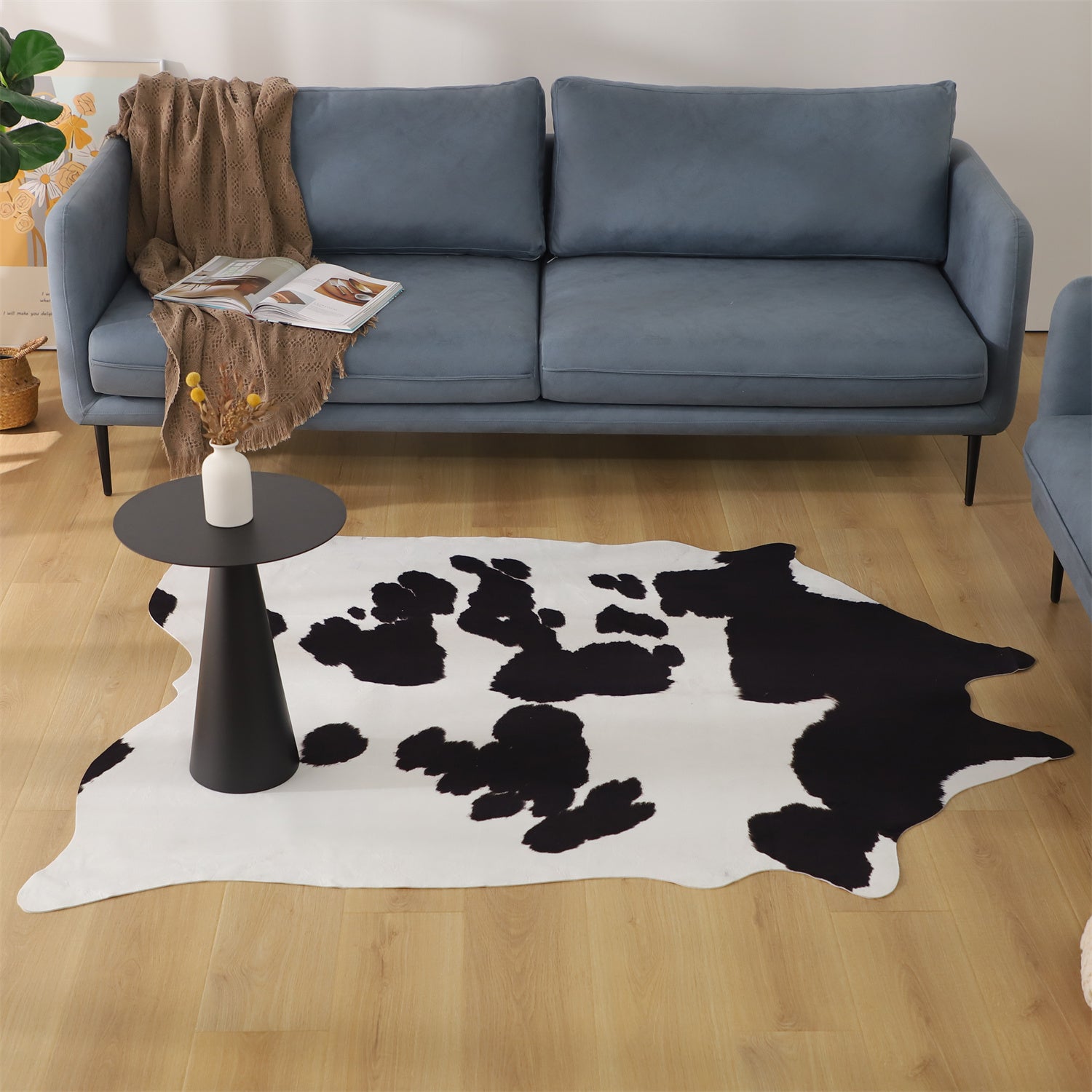 4.6Ft X 5.2Ft Cow Print Rug Faux Cowhide Printed Area Rug Carpet for Home  Decor