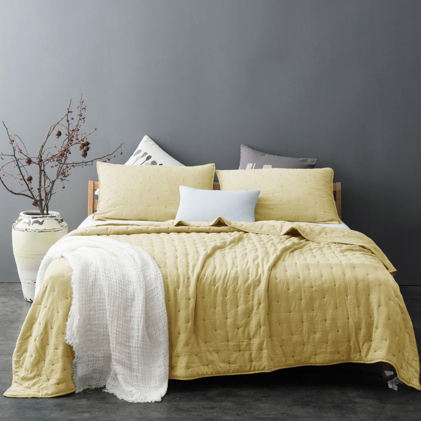 Yellow Dot Stitch Stone Washed Quilt Set