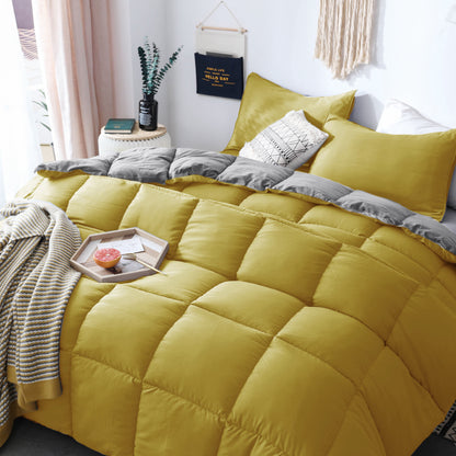Kasentex Spring All Season Ultra Soft Reversible Comforter Set, Yellow and Grey, Twin, Queen, King, Room Decor, Graduation Gifts