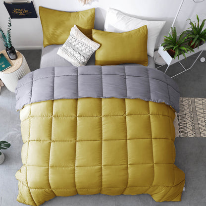Kasentex Spring All Season Ultra Soft Reversible Comforter Set, Yellow and Grey, Twin, Queen, King, Room Decor, Graduation Gifts