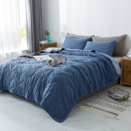 Kasentex All Season Ultra Soft Chevron Pattern Quilt Set, Blue or Grey, Room Decor, Graduation Gifts