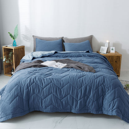 Kasentex All Season Ultra Soft Chevron Pattern Quilt Set, Blue or Grey, Room Decor, Graduation Gifts