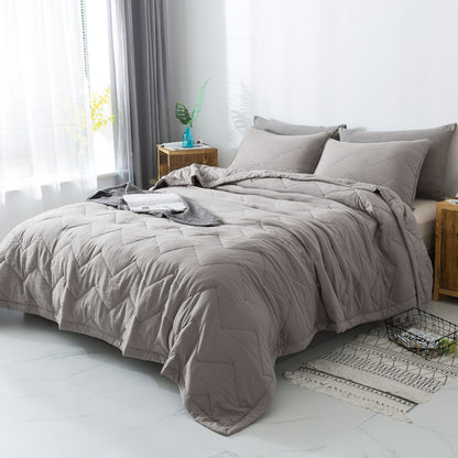 Kasentex All Season Ultra Soft Chevron Pattern Quilt Set, Blue or Grey, Room Decor, Graduation Gifts