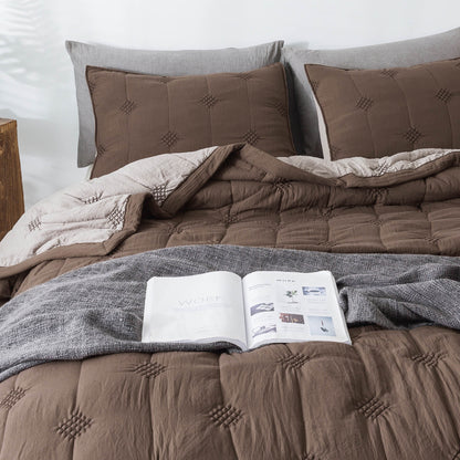 Kasentex Ultra Soft Diamond Stitch Design Quilt Set, Brown or Dark Grey, Room Decor, Graduation Gifts