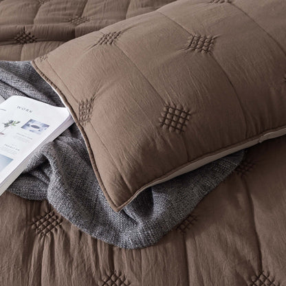 Kasentex Ultra Soft Diamond Stitch Design Quilt Set, Brown or Dark Grey, Room Decor, Graduation Gifts