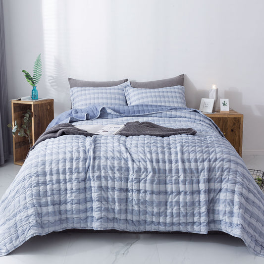 Kasentex Luxury Soft  Prewashed Technique Quilt Set with Box and Stripe Design, Reversible with Shams - Kasentex