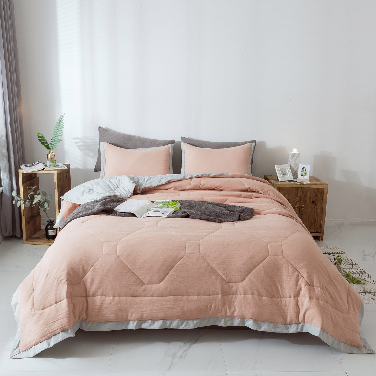 KASENTEX Plush Fall Season Cozy Quilted Comforter Set with Ruffled Trim Edge and Matching Shams - Kasentex