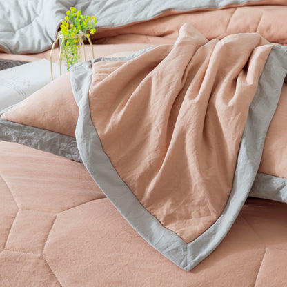 Kasentex Ultra Soft Quilted Comforter Set with Ruffled Trim Edge, Peach Rose, Room Decor, Graduation Gifts