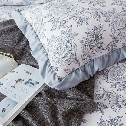 Kasentex Floral Quilted Comforter Set with Border Trim Design, Multi Blue, Room Decor, Graduation Gifts