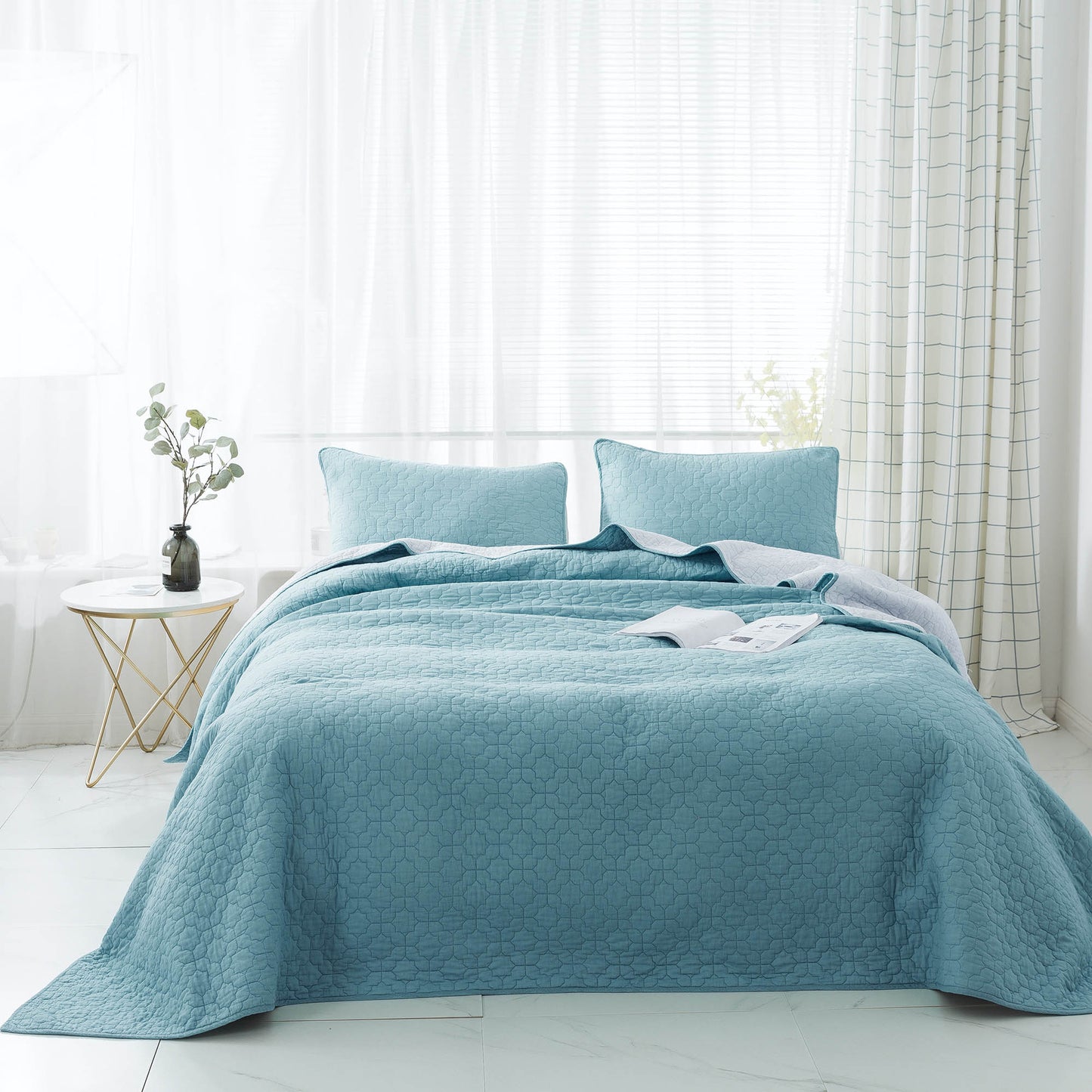 Kasentex Coastal Design Luxury Soft 100% Cotton Bedspread with Pillow Shams - Kasentex