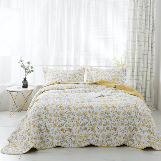Kasentex 3 Piece Contemporary Bedding Set, 100% Cotton Plush Reversible Bedspread - Kasentex
