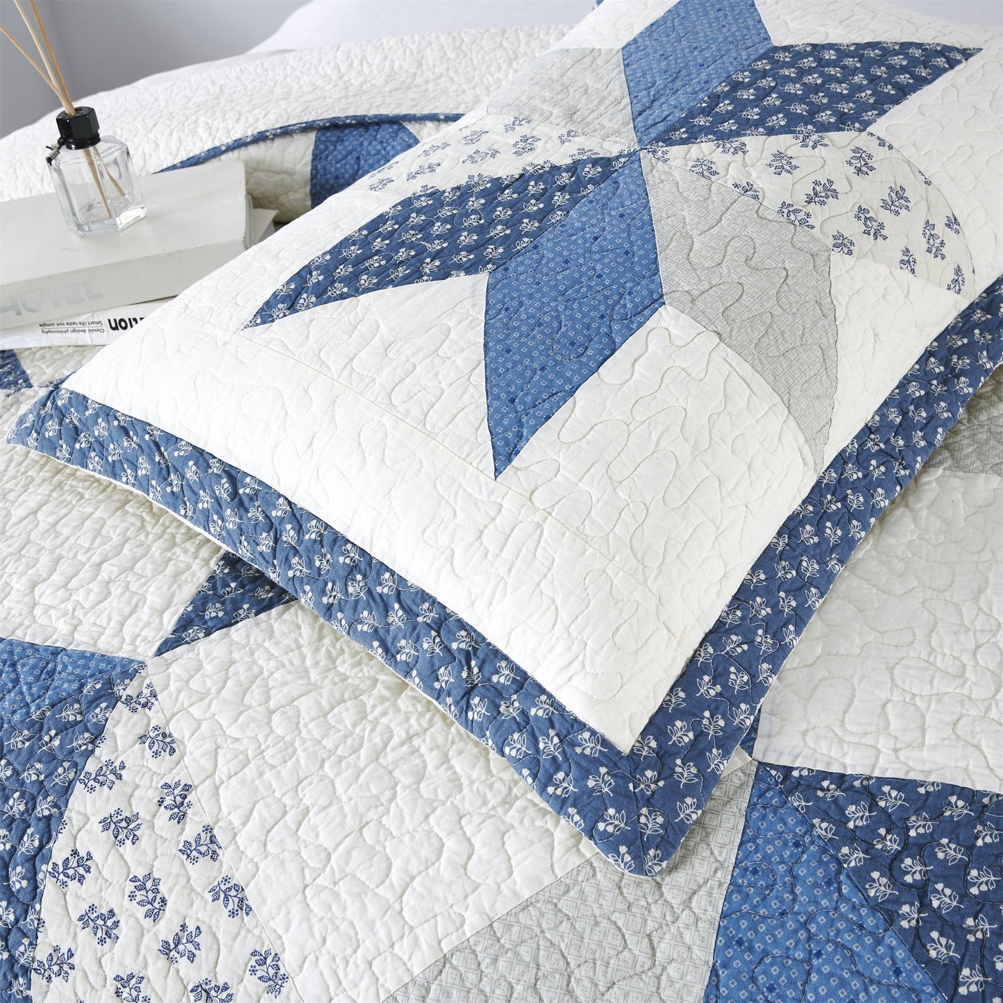 Luxury - Boho Quilt with Decorative Print Patchwork Design, Cotton Soft Bedding - Kasentex