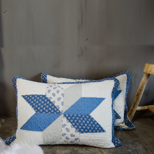 Diamond Motif Blue/Ivory Quilt Pillow Sham