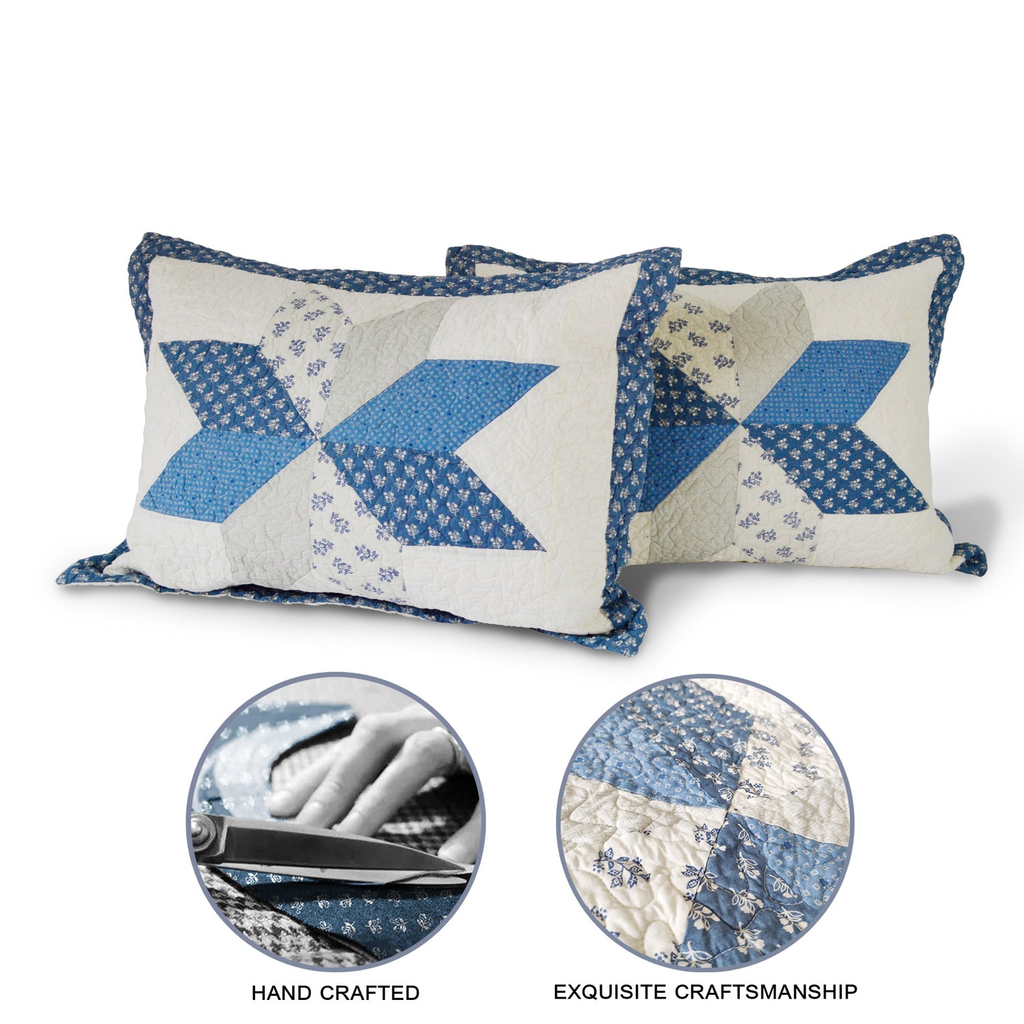 Diamond Motif Blue/Ivory Quilt Pillow Sham