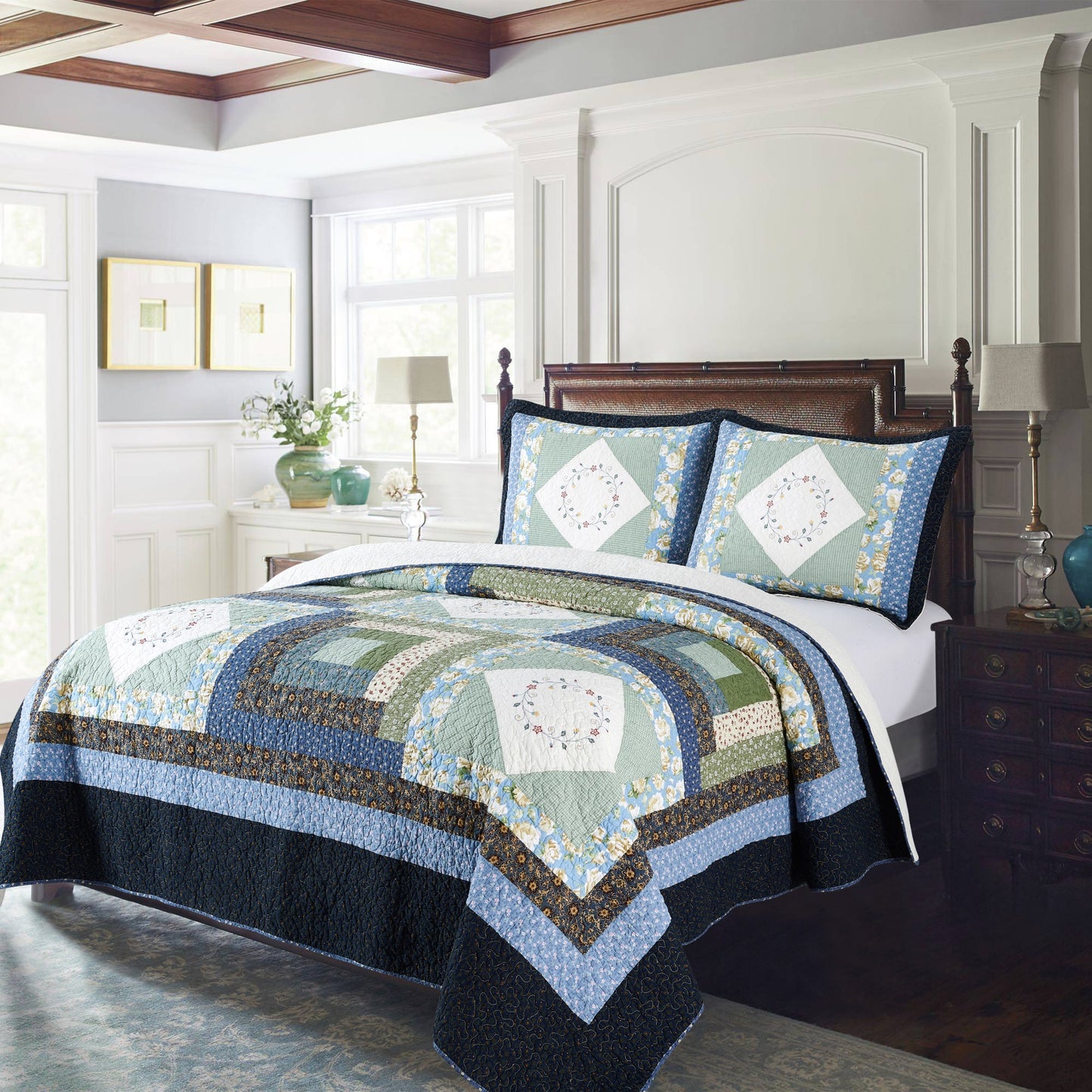 Boho Quilt with Decorative Print Patchwork