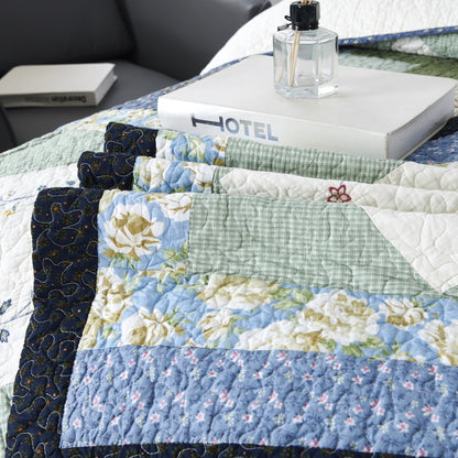 Kasentex Ultra Soft Floral Cotton Quilt with Decorative Patchwork, Boho Multicolor, Twin, Queen, King, Room Decor, Graduation Gifts