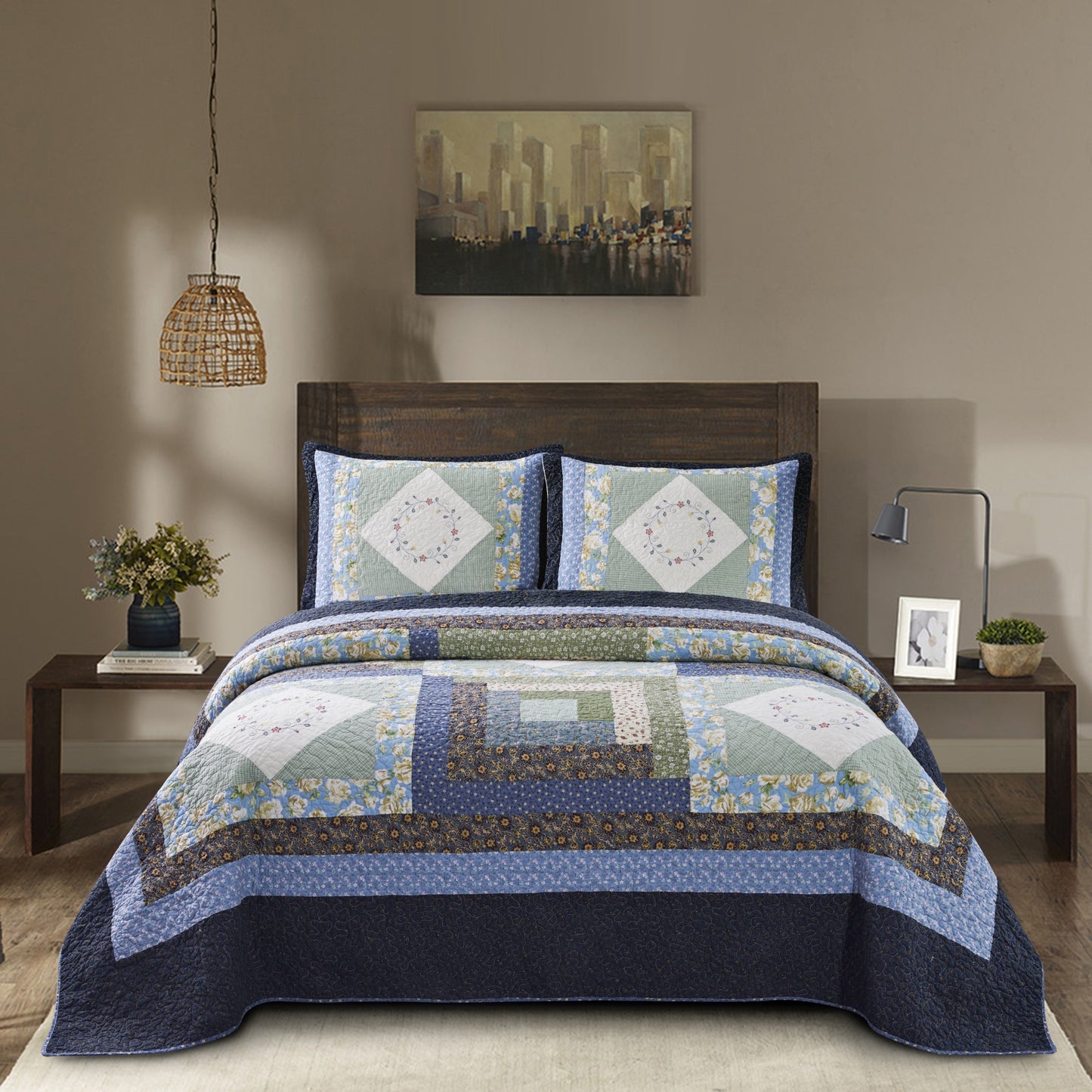 Boho Quilt with Decorative Print Patchwork