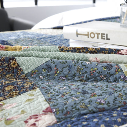 Kasentex Ultra Soft Floral Cotton Quilt with Decorative Patchwork, Boho Multicolor, Twin, Queen, King, Room Decor, Graduation Gifts