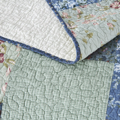 Kasentex Ultra Soft Floral Cotton Quilt with Decorative Patchwork, Boho Multicolor, Twin, Queen, King, Room Decor, Graduation Gifts