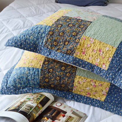 Kasentex 100% Cotton Boho Style Summer King Size Quilt Pillow Sham, Multi-Blue, Room Decor, Graduation Gifts