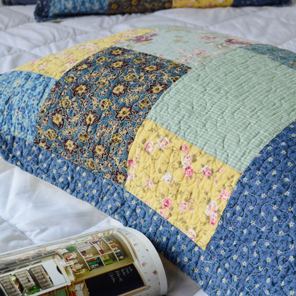 Kasentex 100% Cotton Boho Style Summer King Size Quilt Pillow Sham, Multi-Blue, Room Decor, Graduation Gifts