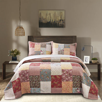Kasentex Ultra Soft Floral Cotton Quilt with Decorative Patchwork, Boho Multicolor, Twin, Queen, King, Room Decor, Graduation Gifts