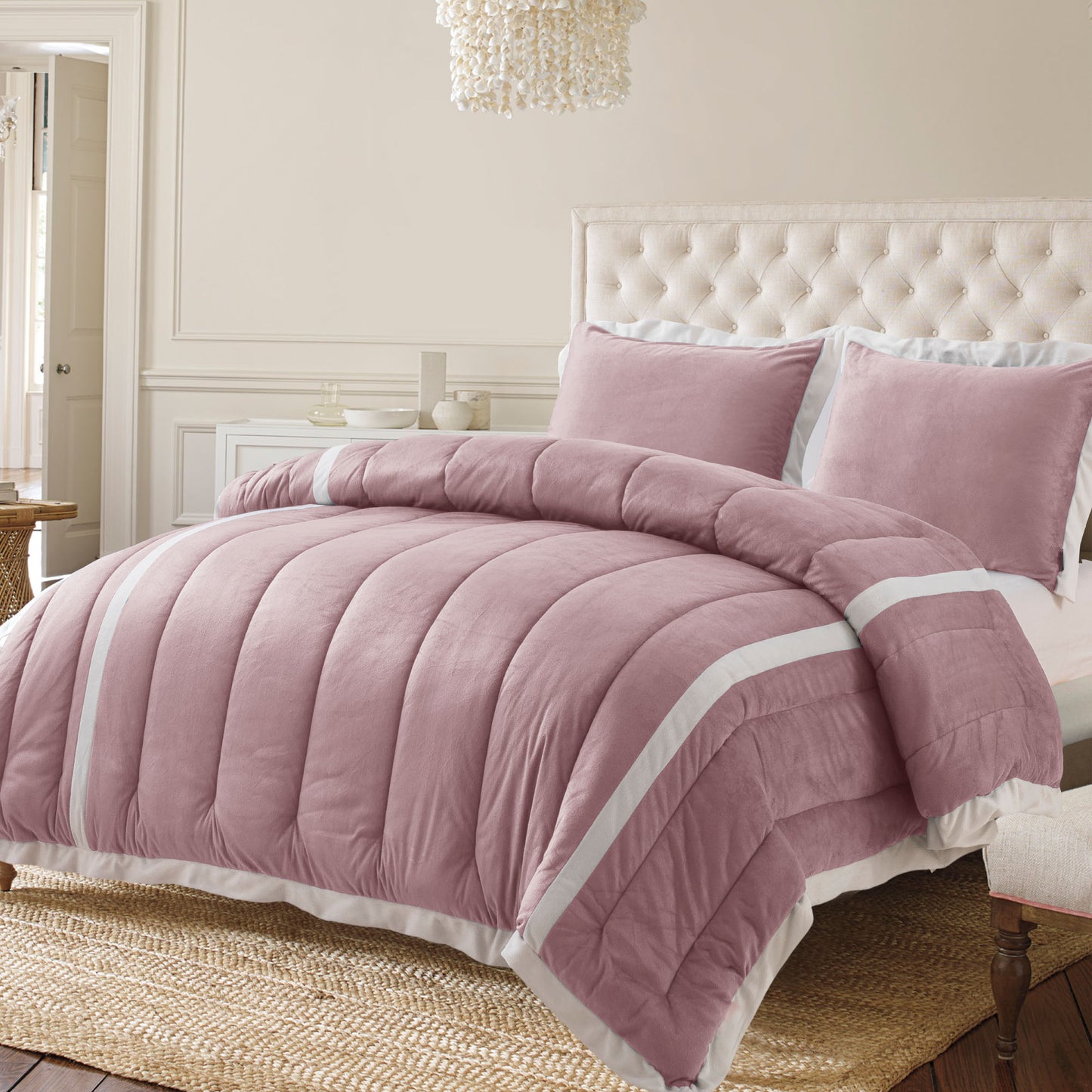 Kasentex Luxury Plush Microfiber Down Alternative Comforter Set With Unique Stripe Design - Kasentex