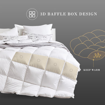 Kasentex Ultra Soft Cotton Plush Gray Piped Edge Down Comforter, White