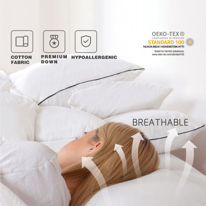 Kasentex 100% Cotton Summer Plush King Goose Down Feather Pillow for Bed, White